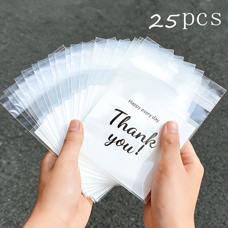 25pcs Thank You Plastic Gift Bags, Self-Sealing Design